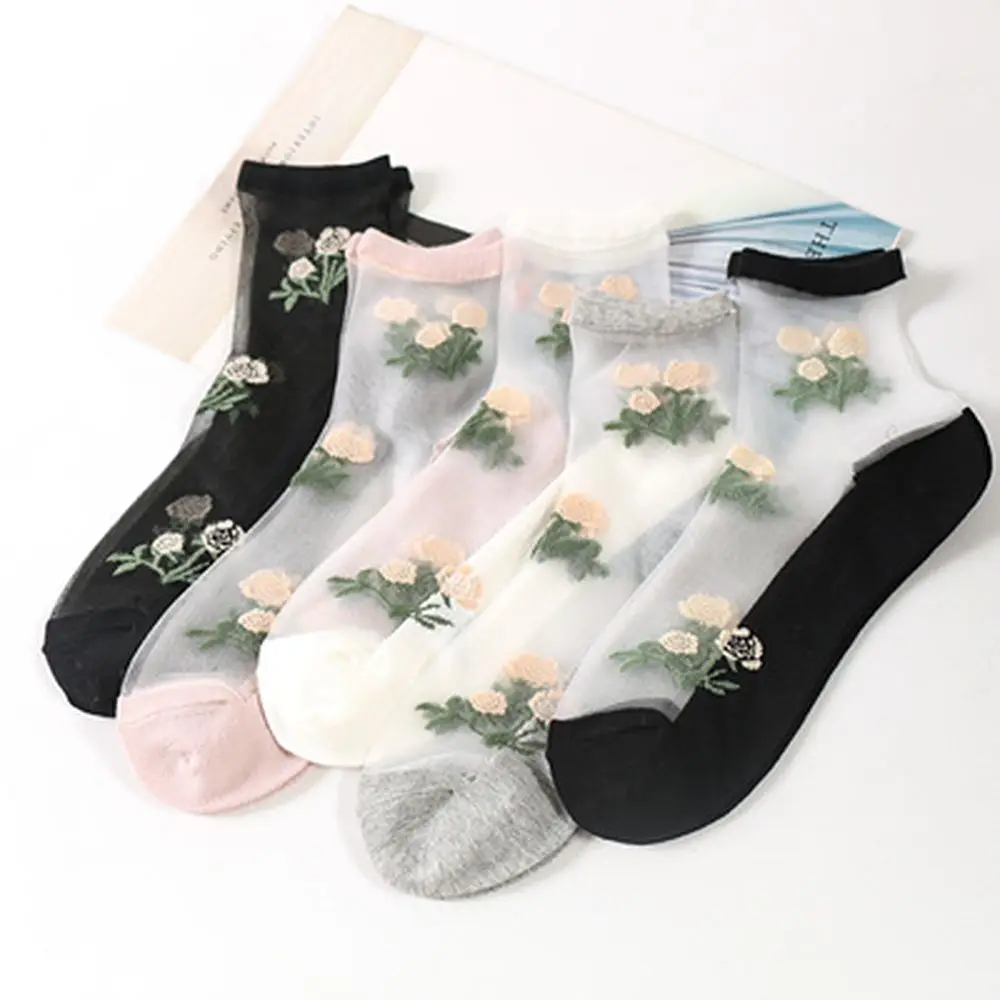 Дышащие ультратонкие носки летние женские прозрачные кружевные шелковые