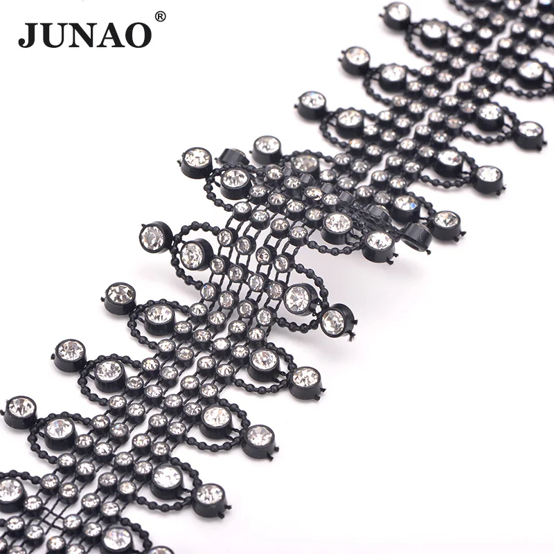 43mm Black JUNAO 1 ярд прозрачные черные стразы для шитья отделка цепи кристалл аппликация со стразами лента окантовка для украшения одежды - Цвет: 43mm Black