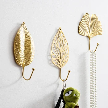 

Leaf Shape Hook Wardrobe Clothes Rails Bag Key Scarf Hanger Decoration Storage Holder Wrought Nordic No Punch Wall Door Ornament