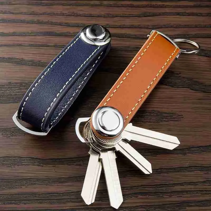 Funda de cuero para llaves de coche, Organizador de bolsillo inteligente para llaves, anillo, llavero
