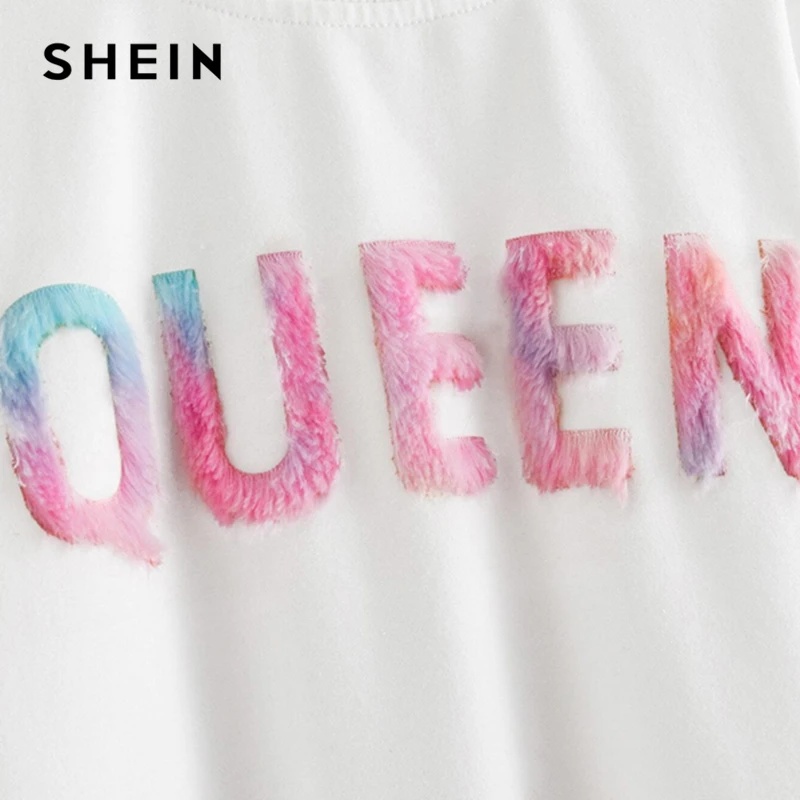 Koop SHEIN Kiddie Wit Brief Print Faux Fur Detail Sweatshirts Kinderen Tops 2019 Herfst Lange Mouwen Tie Dye Kinderen Leuke Trui