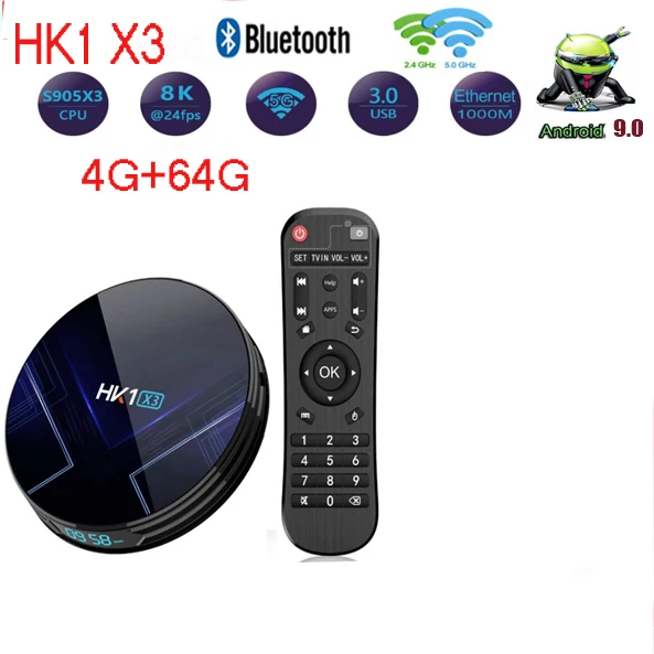 HK1 X3 Android 9,0 tv BOX 4 ГБ ОЗУ 32 Гб 64 Гб 128 ГБ Amlogic S905X3 5G Wifi BT 1000M LAN плеер Youtube HD8K Smart tv BOX - Цвет: 4G 64G