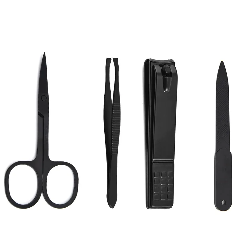 4Pcs/Set Multifunction Nail Clippers Set Stainless Steel Black Pedicure Scissor Tweezer Manicure Set Kit Nail Art Tools With Bag 2