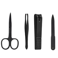 4Pcs/Set Multifunction Nail Clippers Set Stainless Steel Black Pedicure Scissor Tweezer Manicure Set Kit Nail Art Tools With Bag 2