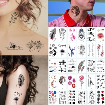 

30pcs Temporary Tatoo Stickers Deer Rose Flower Fake Tattoo Sticker Lips Cross Waterproof Flash Tatto Tatouage For Men Women