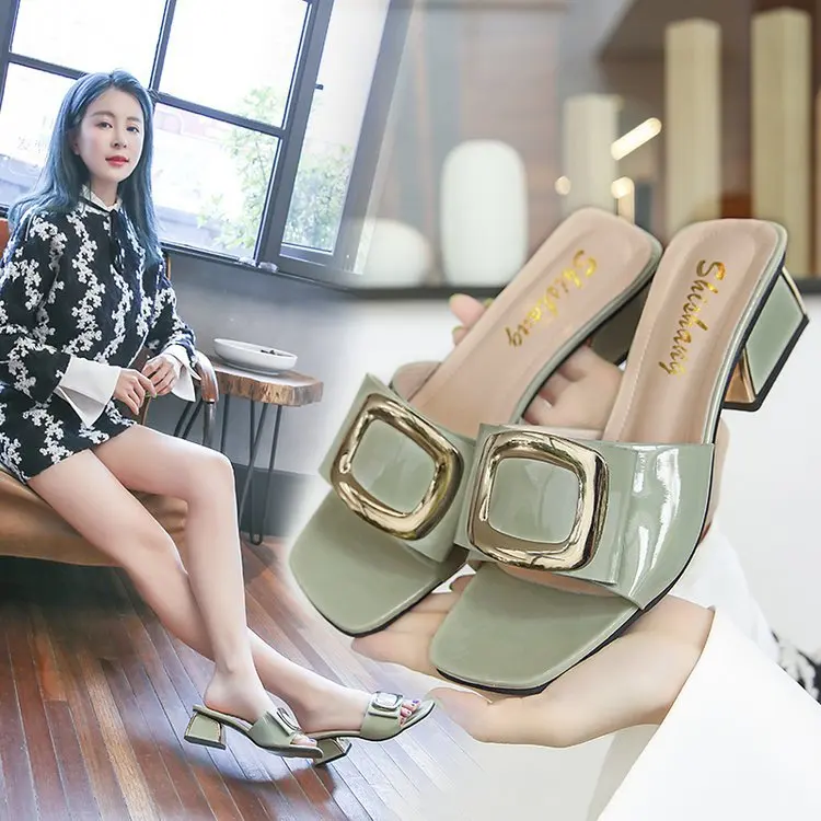 

Sandals Women's 2019 Summer New Style Outer Wear Korean-style Metal Square Buckle Comfortable Versatile Chunky-Heel A- line Cool