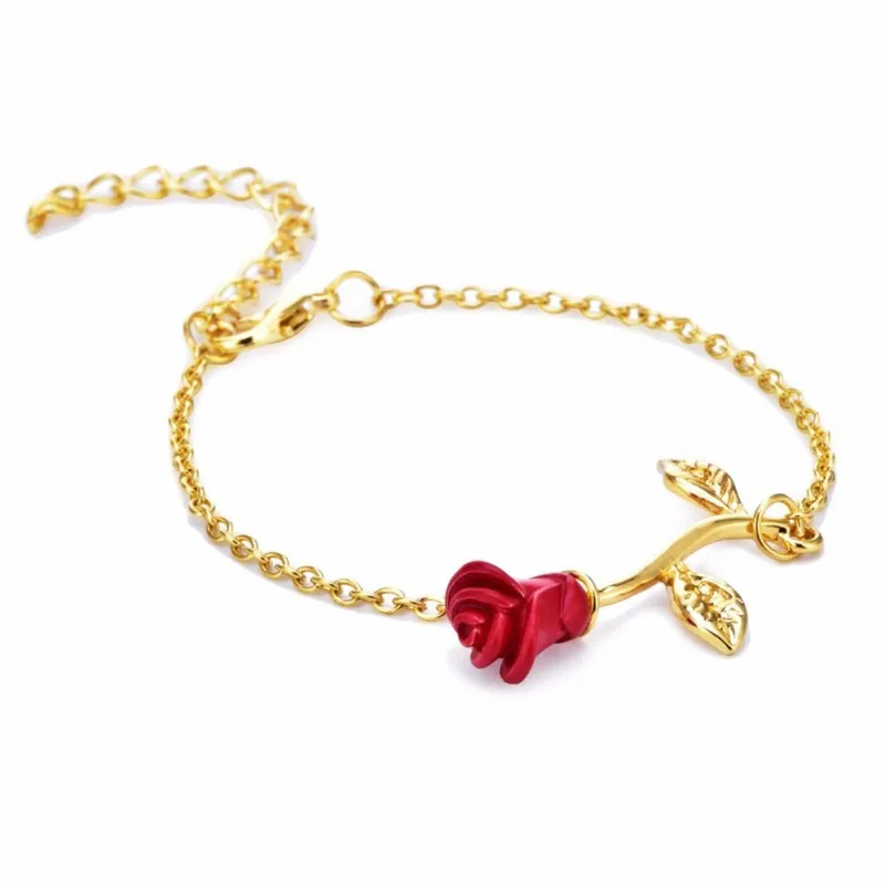 Красная роза браслет простой браслет с цветами подарок на День святого Валентина для девушки 3 цвета Женская цепочка свадебный подарок - Цвет: J