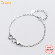 Trusta 925 пробы Серебряный Модный женский браслет ювелирное изделие Бесконечная любовь сердце подарок для дочери девушки друзья DS1291