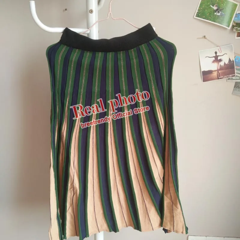 Q924 женская короткая цветная элегантная плиссированная трикотажная юбка, Женская осенне-зимняя юбка-свитер saias
