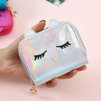 

Holographic Purse Animal Kitten Face Short Wallet Small Coin Purse for Women Girls EIG88
