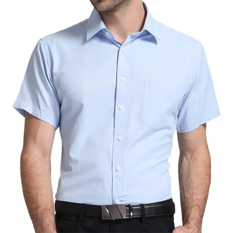 Мужская рубашка с коротким рукавом легко ухаживать Формальные Деловые офисные мужские платья стандартные для рубашек подходят плюс