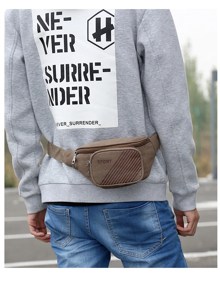 Hot Selling Wholesale Multilayer Canvas Casual Sports MEN'S Pockets Mountain Climbing Travel Body Hugging Cash Storage Bag Men C