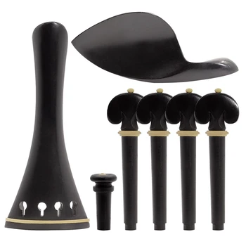 

1 Set Violin Kit Accessories 4/4 High-Grade Ebony Violin Fitting Parts with Chinrest + Tailpieces + Tuning Pegs + Tail Pin