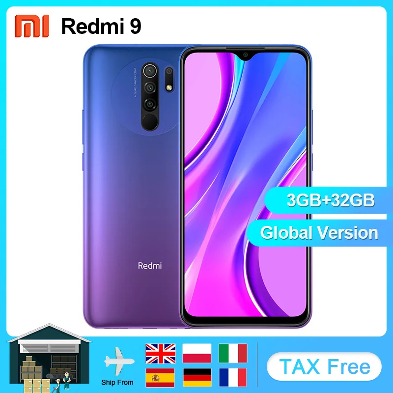 Xiaomi глобальная версия Redmi 9 3 ГБ 32 NFC Смартфон с восьмиядерным процессором 13 Мп