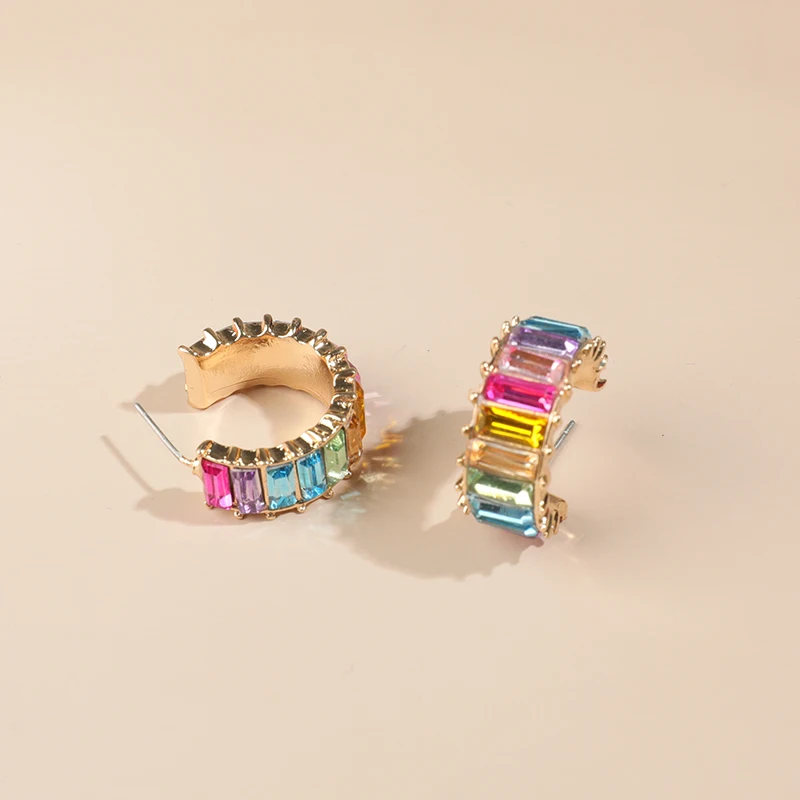 Дизайн, стеклянные серьги в форме C для женщин, трендовые Разноцветные кристаллы стразы, массивные серьги-гвоздики в стиле бохо, свадебные ювелирные изделия