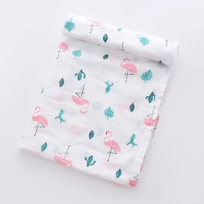 Муслин детское одеяло хлопок постельное белье осенью и зимой мягкие одеяла для новорожденных банные Марля Детские спальные принадлежности чехол для коляски коврик для ребенка - Цвет: Flamingo