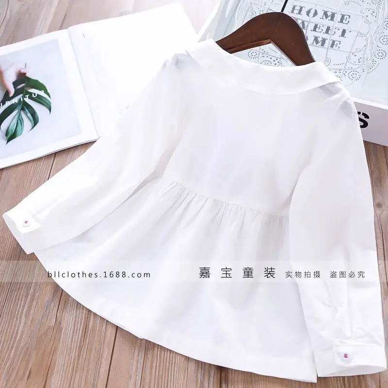 328249 19 Autumn Girls Fold-down Collar Hollow out Flower CHILDREN'S Shirt Childrenswear
