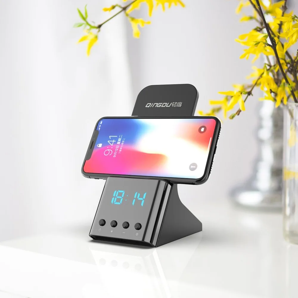 

LED Electric Alarm Clock Qi Wireless Charger Wireless Charging Pad Station High Efficiency for Mobile Phone