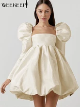 

Weekeep Elegant Ball Gown Dresses Summer Sexy Loose Square Collar Puff Sleeve Short Dresses Y2k Aesthetic Vintage Beach Sundress