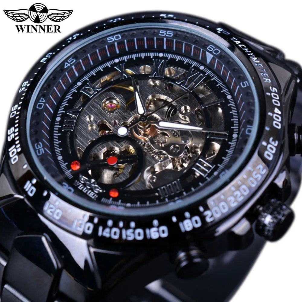

Winner Switzerland Men Fashion Electroplated Tungsten Steel Hollow out Automatic Analog Watch