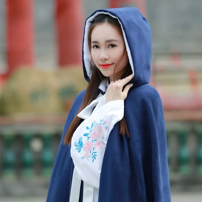 Зимнее Новое холодное пальто с утеплителем китайский Hanfu платье вышивка с капюшоном накидка халаты Eastqueen Китайская традиционная Женская одежда