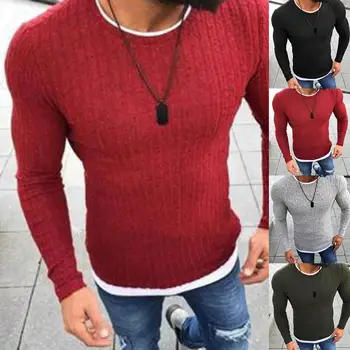 

Sweater Men Casual O-Neck Pullover Men Autumn Slim Long Sleeve Shirt Mens Sweaters Knitted Cashmere Cotton Spandex Men Sweater
