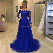 Ярко-синие вечерние платья со съемной юбкой, сексуальные кружевные вечерние платья с открытыми плечами и юбкой-годе, vestido de festa