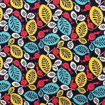 

1 yard Cotton Woven Fabric - Leaves and snail on black background (width=145cm)