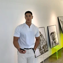

2020 New Arrived V neck short sleeve men t shirt Slim Fit t-shirt men Skinny casual summer tshirt M-3XL