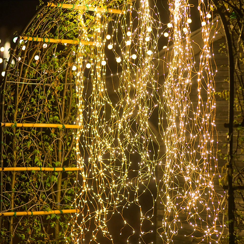 

600 LED Waterfall Vine String Lights Battery Copper wire Fairy Lights for Tree Store Christmas Home Window Background Decorati