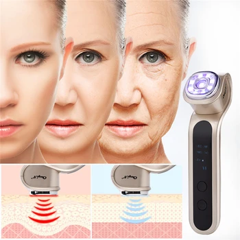 

Ultrasound Vibration Facial Massager RF Beauty Device 7 Color Led Photon EMS Light Face Lifting Hot&Cold Facial Massager