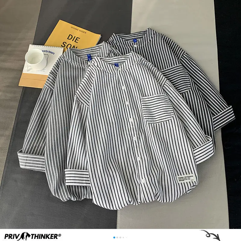 Privathinker Harajuku Fashion Casual Striped Shirts Man 2020 Summer Black Single Breasted Shirts Male Fashion 3 Colors Clothes Privathinker Harajuku Fashion Casual Striped Shirts Man 2020 Summer Black Single Breasted Shirts Male Fashion 3 Colors Clothes