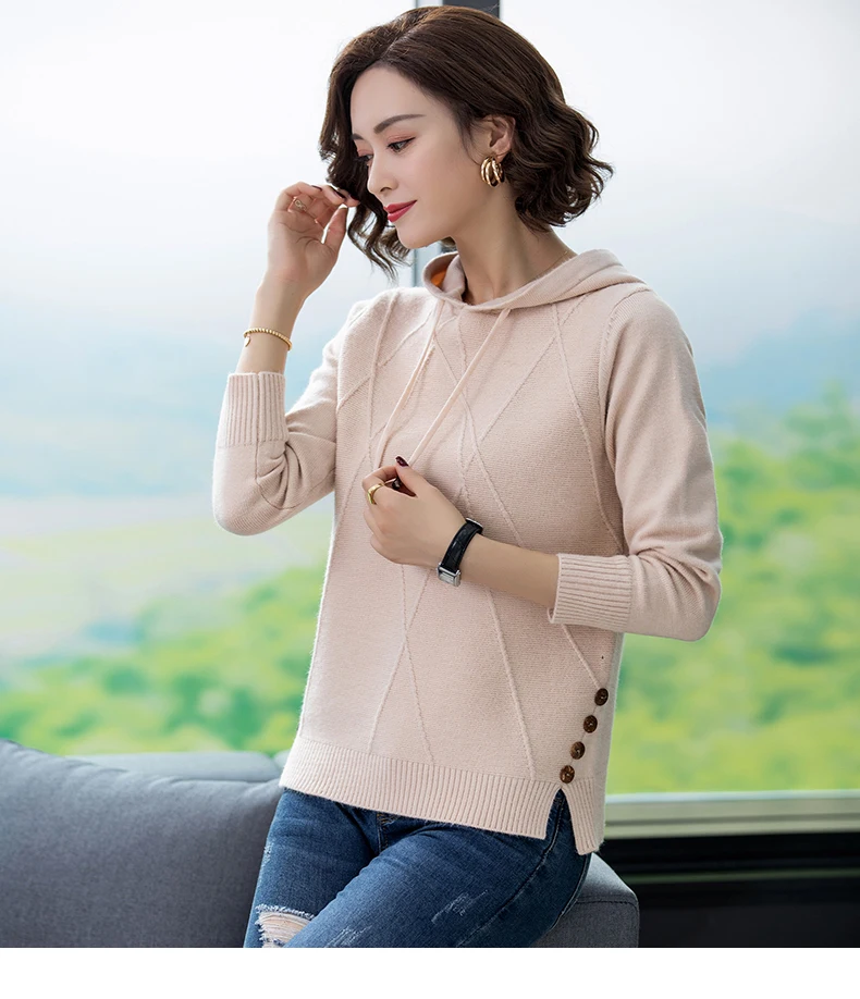 XJXKS ropa mujer Invierno модный кашемировый пуловер с капюшоном для женщин, однотонный вязаный женский свитер с длинными рукавами