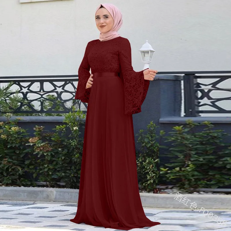 wine red Элегантное мусульманское платье макси с принтом абайя Vestidos вечерний кардиган кимоно длинный халат платья Jubah Ближний Восток ИД Рамадан исламский - Цвет: wine red