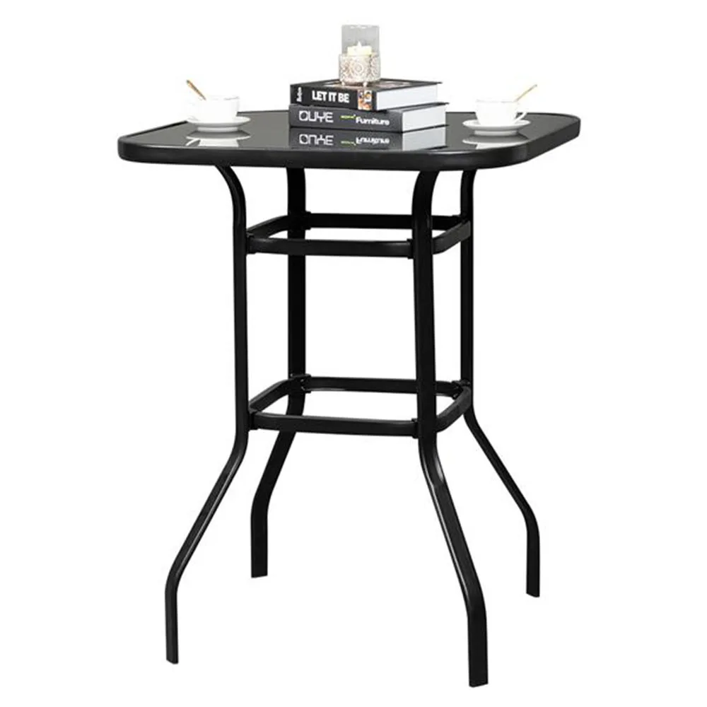 

Wrought Iron Glass High Bar Table Patio Bar Table Black