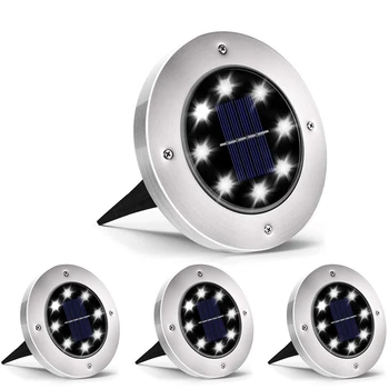 

HOT-8 LED Solar Ground Lights Outdoor Waterproof Landscape Disk Lamp for Garden Pathway Yard Deck Patio Walkway 4 Packs