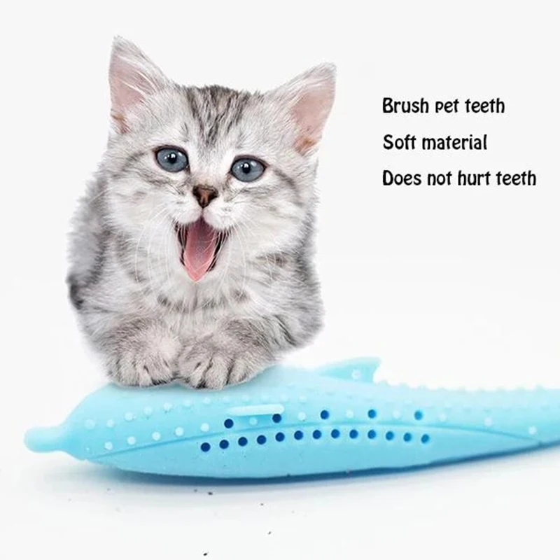 Интерактивная кошка Стоматологическая игрушка мягкая силиконовая мята рыба кошка кость для чистки зубов игрушка чистые зубы зубная щетка жевательные кошки игрушки, Прямая поставка