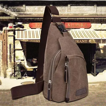 

Brown hot casual unisex canvas chest bag multi-function outdoor hiking sports large Messenger bag shoulder bag wallet