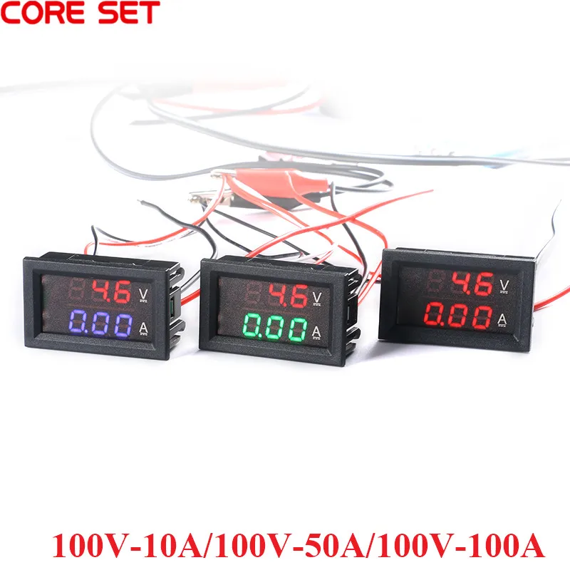 Misuratore di tensione digitale a doppio Display misuratore di corrente 100V 10A 50A 100A LED doppio Display rosso verde blu 5 cavi per Display auto nuovo