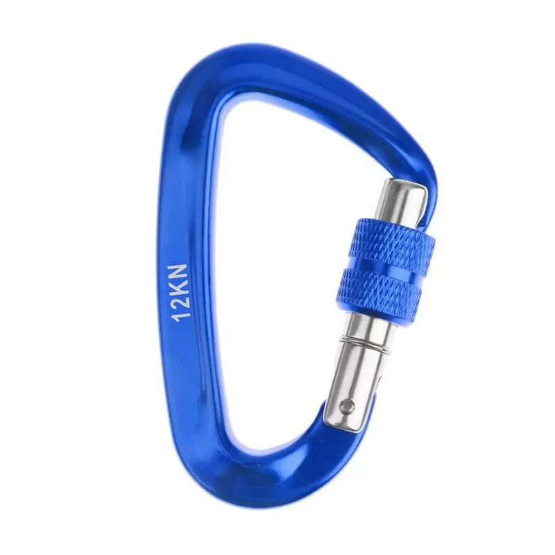 

12KN Screw carabiner Aluminum alloy D-shape Hook Loop Lock for Mountaineering Climbing Hammock Bag - Blue, One size