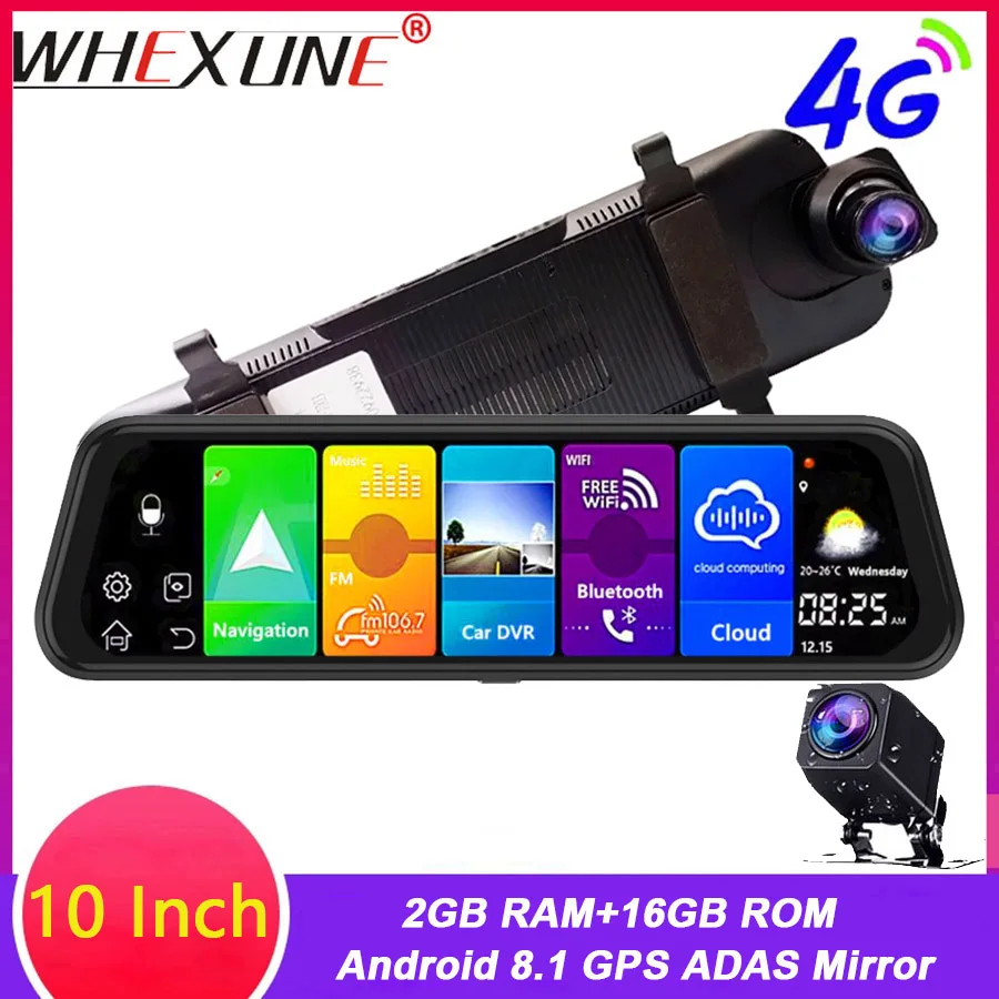 WHEXUNE 1" зеркало заднего вида 4G Android 8,1 dash камера 2 Гб ОЗУ 32 Гб ПЗУ gps навигация автомобильный видеорегистратор ADAS WiFi ночное видение