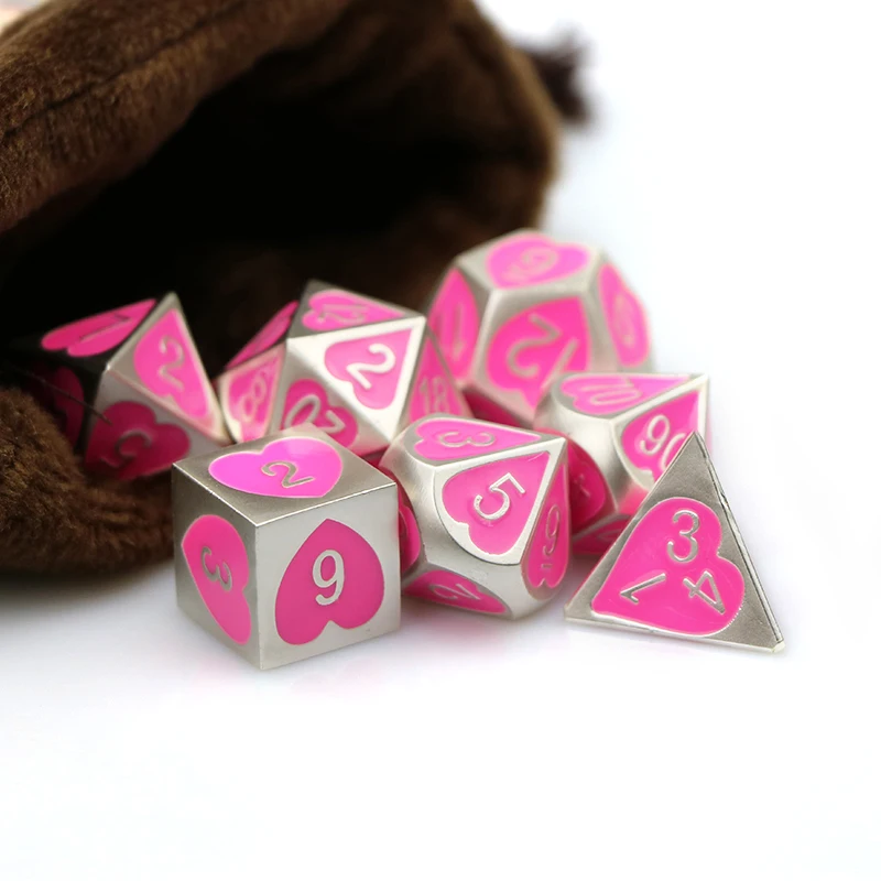 Игральные кости Dnd комплект d &amp полиэдральный металла розового и серебристого