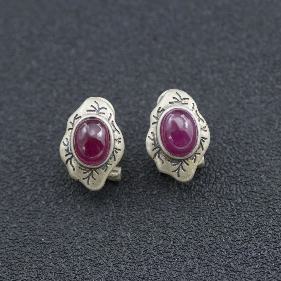Anzogems vintange natural Ruby stud earrings 925 sterling silver oval 8*6mm gemstone fine jewelry for women's Mother's day gift