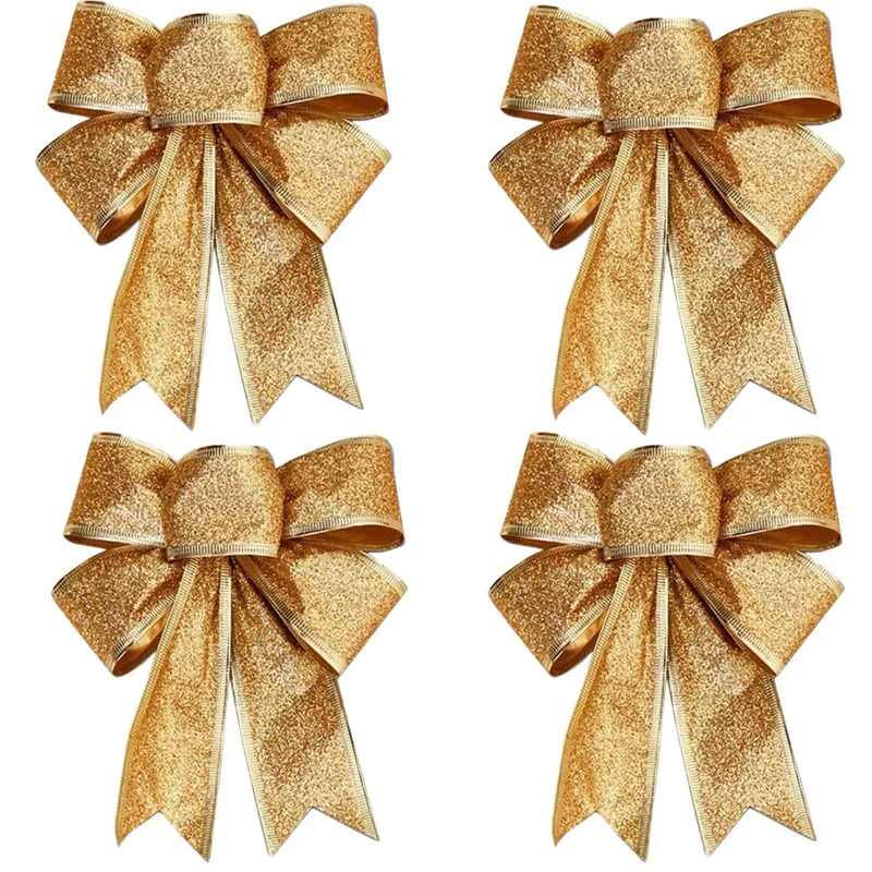 

10PCS Christmas Tree Decoration Bows Ribbon Gold 25 x 21cm Xmas Ornaments