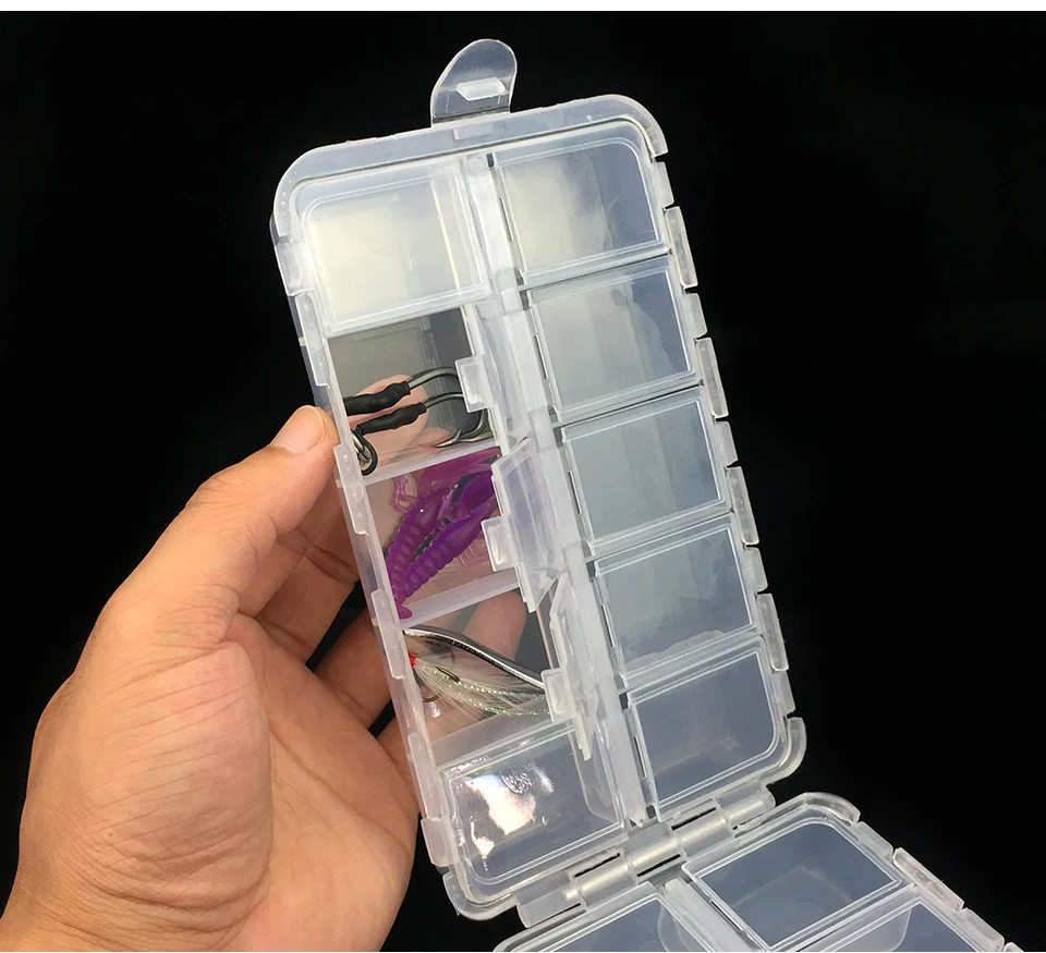 K8356 Plastic Fishing Box Lures Folding Lure Box 20 Compartment 166x97x40mm Silicone Shrimp Fishing Pesca Tackle Transparent Box (11)