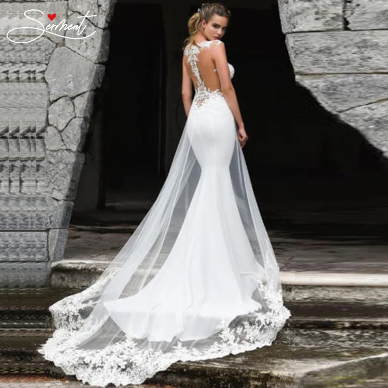 

SERMENT Elegant Lace Mermaid Wedding Dress Floral Print Lace Up Church Suitable for Wedding Africa Europe Americas Bride