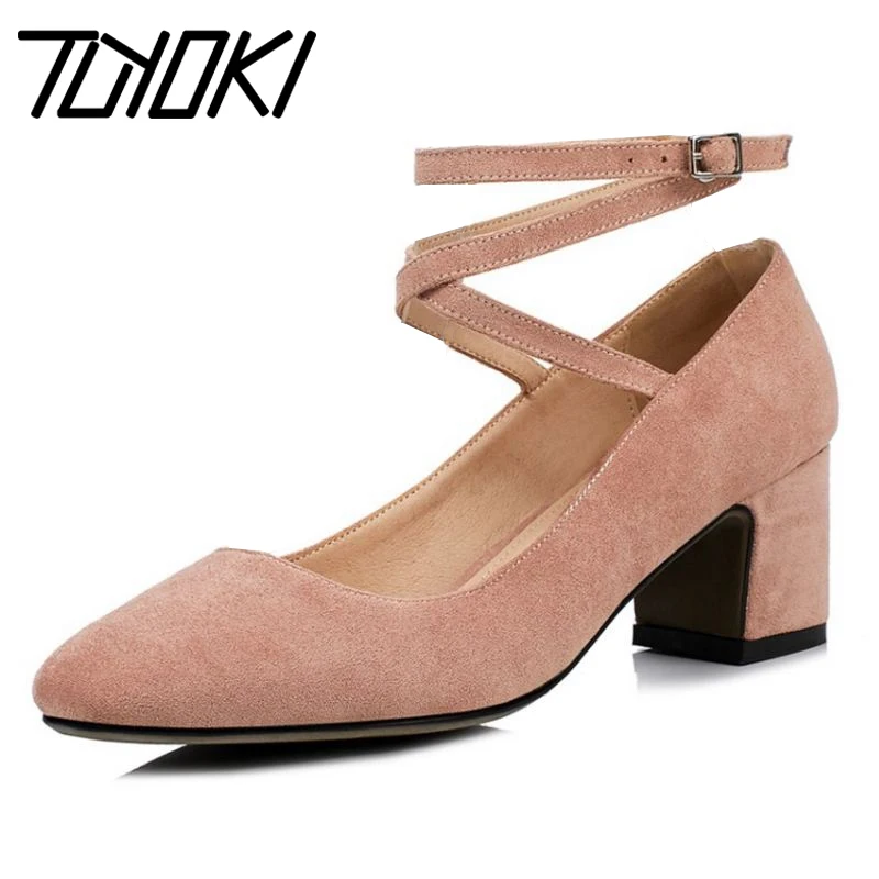

Tuyoki Size 33-43 5 Colors Real Leather Basic High Heels Women Shoes Square Toe Thick Heel Pumps Office Lady Concise Footwear
