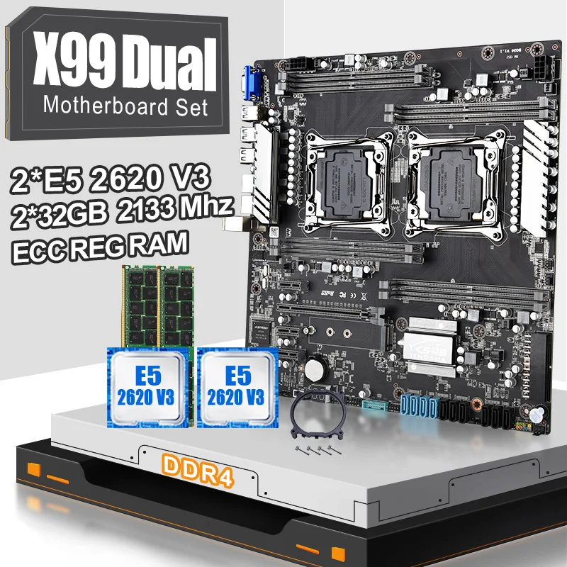 Комплект материнской платы JINGSHA X99 LGA 2011-3 с процессором E5 2620V3 и DDR4 2*32 Гб поддержка