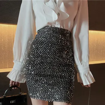 

Women High Waist Midi Skirt Sequined Fashion Midi Bottoms Bodycon Elasticity Pencil Skirts Spring Autumn Lady Elegant Clothes
