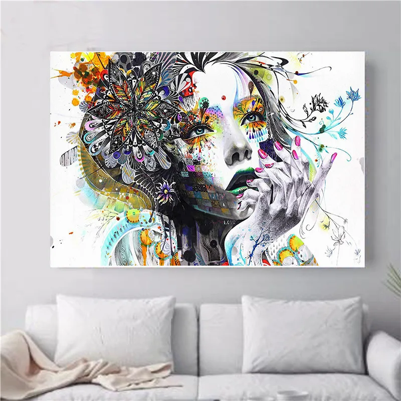 

Wish Amazon Cross Border Foreign Trade Hot Selling Northern European-Style Abstract Watercolor Cool GIRL'S Beauty Decorative Pai